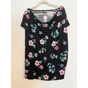 Lane Bryant Women's Plus Size Floral Print Top 22/24‎ Black Pink Blue Casual
